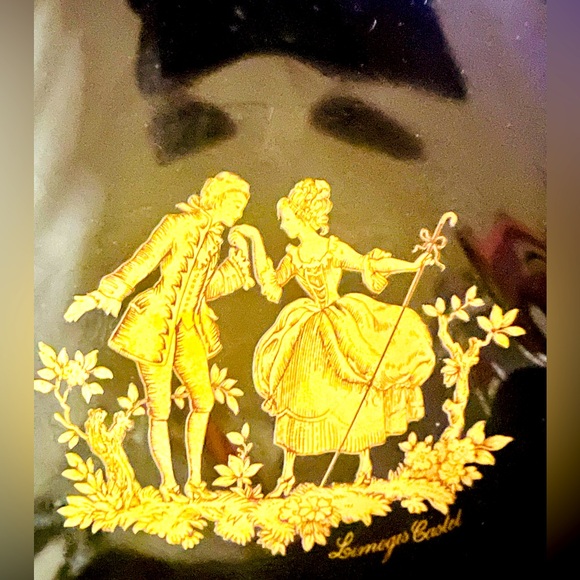 Vintage Limoges Castel France Cobalt Blue 22K Gold Courting Trinket Dish - Picture 2 of 8